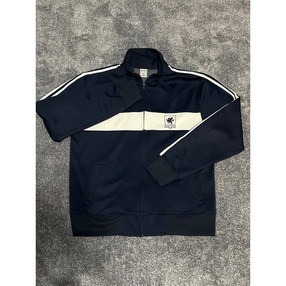 Old Navy Mens Oxford Track Jacket Navy Blue White Stripe Full Zip Size M